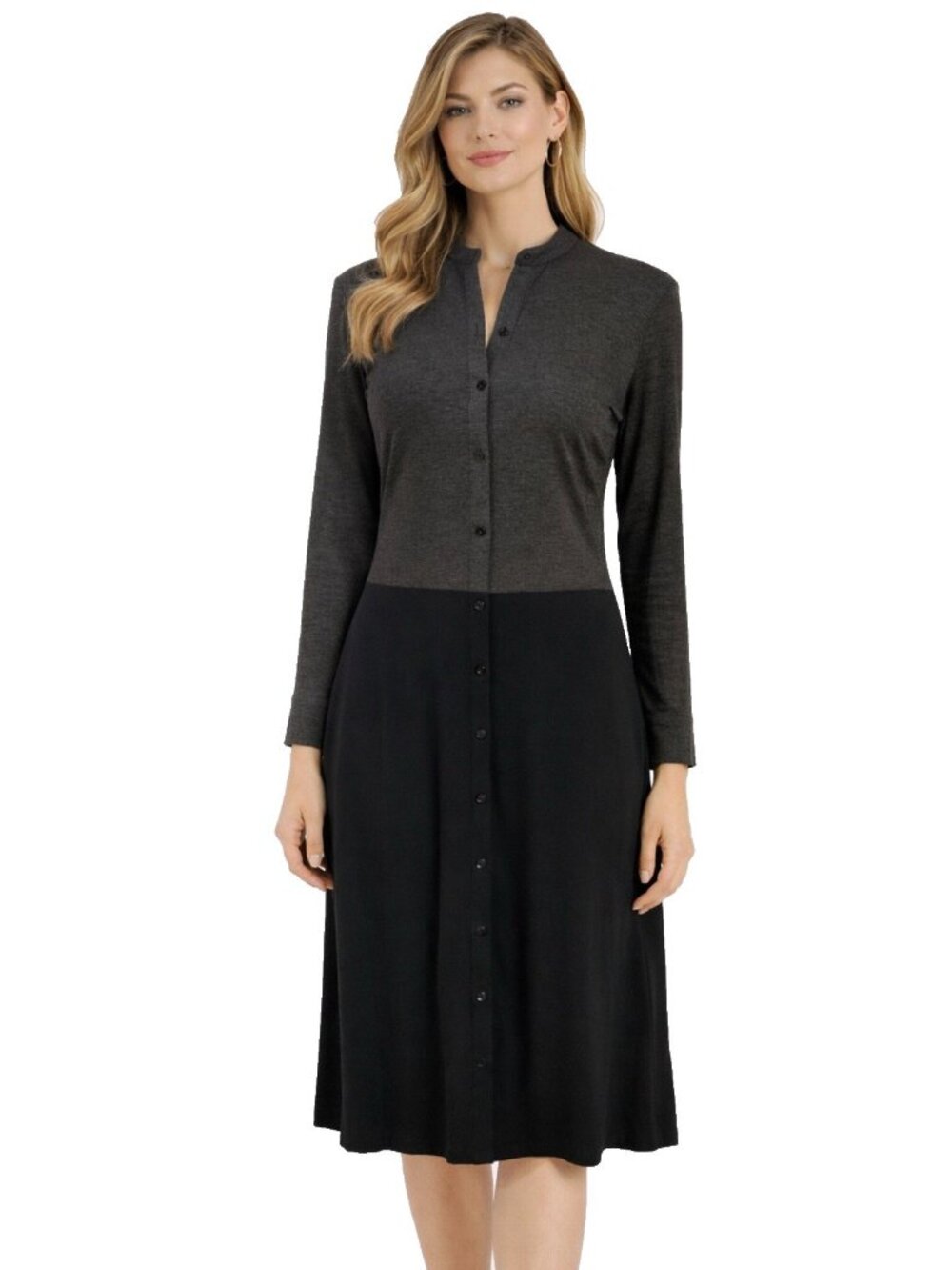 Eileen Fisher Shirt Dress Extra Small XS TP Gray Long Sleeve Tencel Pocket